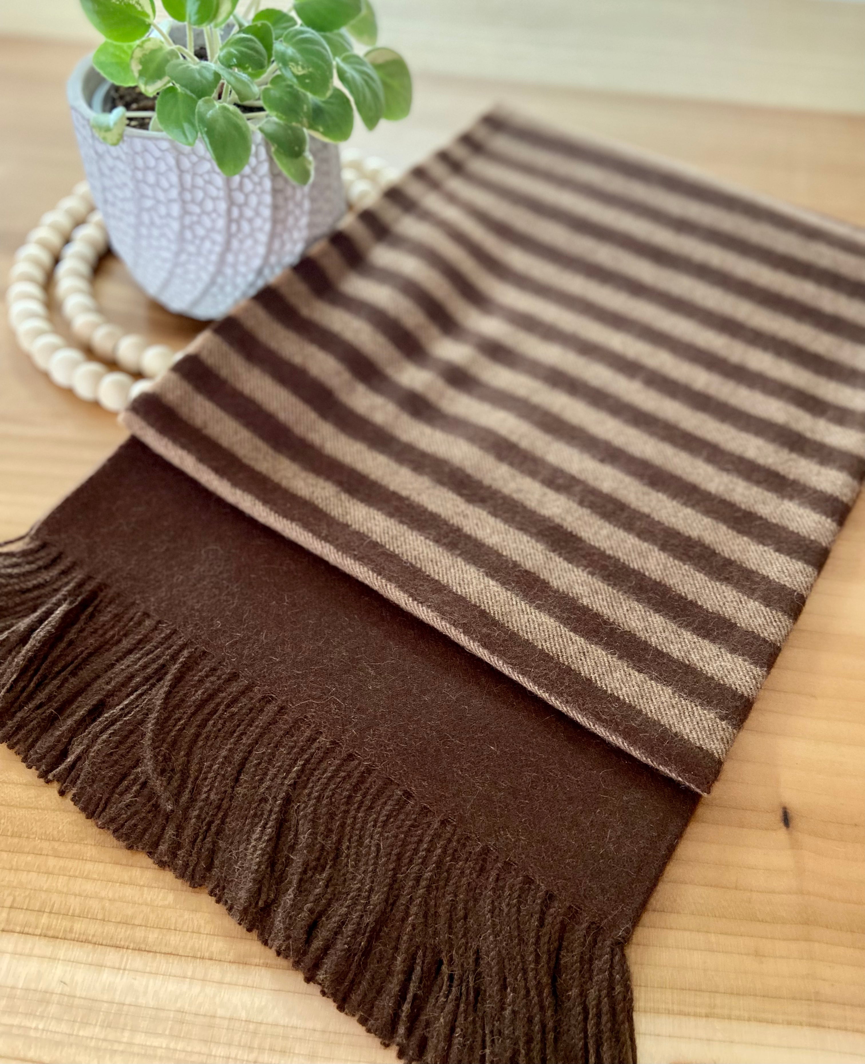 Fawn and Dark Brown Striped Throw- 100% Baby Alpaca