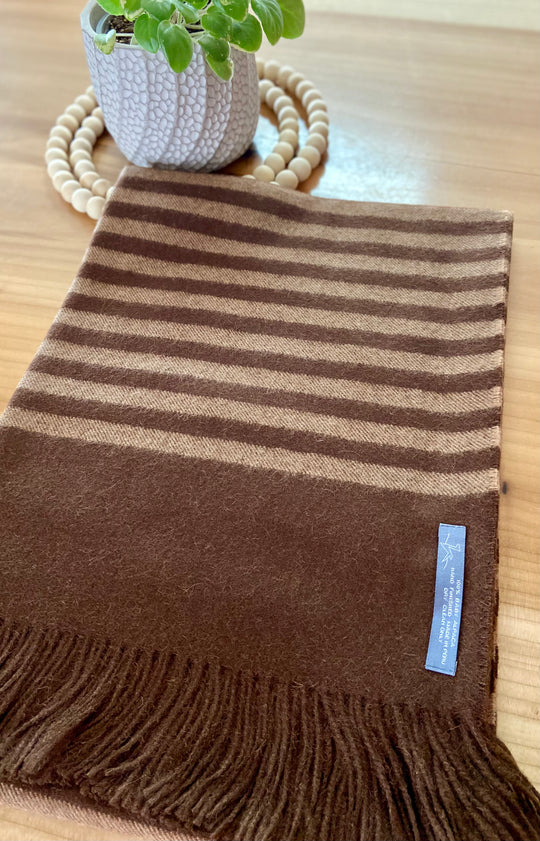 Fawn and Dark Brown Striped Throw- 100% Baby Alpaca